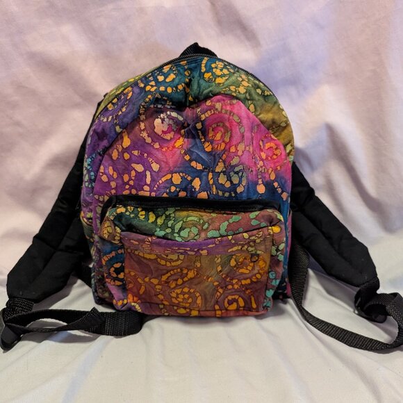 Handmade Rainbow Batik Watercolor Mini Backpack - Picture 1 of 7